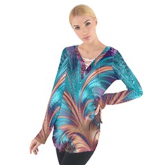 Feather Fractal Artistic Design Tie Up Tee by Sapixe