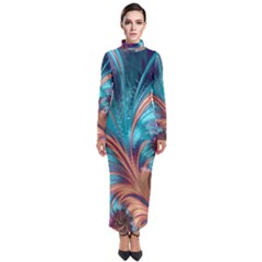 Feather Fractal Artistic Design Turtleneck Maxi Dress