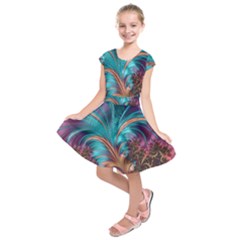 Feather Fractal Artistic Design Kids  Short Sleeve Dress