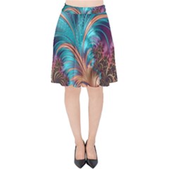 Feather Fractal Artistic Design Velvet High Waist Skirt by Sapixe