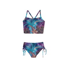 Feather Fractal Artistic Design Girls  Tankini Swimsuit