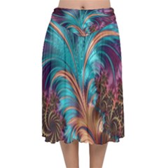 Feather Fractal Artistic Design Velvet Flared Midi Skirt by Sapixe