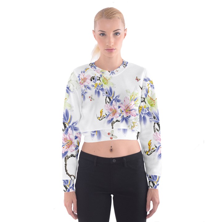 Lily Hand Painted Iris Cropped Sweatshirt