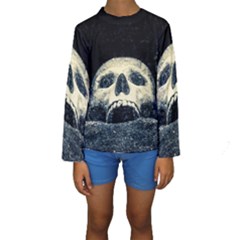 Smiling Skull Kids  Long Sleeve Swimwear by FunnyCow