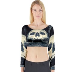 Smiling Skull Long Sleeve Crop Top by FunnyCow