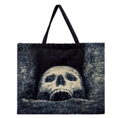 Smiling Skull Zipper Large Tote Bag by FunnyCow