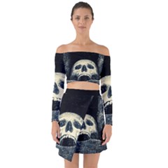 Smiling Skull Off Shoulder Top With Skirt Set