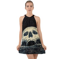 Smiling Skull Halter Tie Back Chiffon Dress