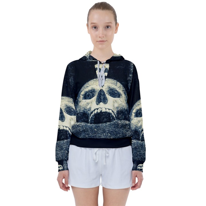 Smiling Skull Women s Tie Up Sweat