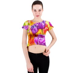 Tulip Flowers Crew Neck Crop Top by FunnyCow