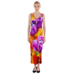 Tulip Flowers Fitted Maxi Dress by FunnyCow