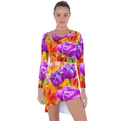 Tulip Flowers Asymmetric Cut-out Shift Dress by FunnyCow