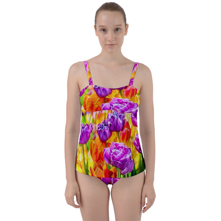 Tulip Flowers Twist Front Tankini Set