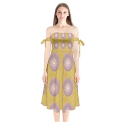 Gold Glitter Pattern Shoulder Tie Bardot Midi Dress by lyondesigns