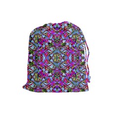 Multicolored Floral Collage Pattern 7200 Drawstring Pouches (large)  by dflcprints