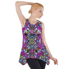 Multicolored Floral Collage Pattern 7200 Side Drop Tank Tunic by dflcprints