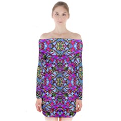 Multicolored Floral Collage Pattern 7200 Long Sleeve Off Shoulder Dress by dflcprints