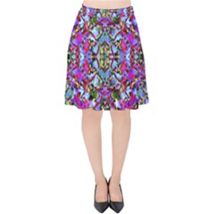 Multicolored Floral Collage Pattern 7200 Velvet High Waist Skirt by dflcprints