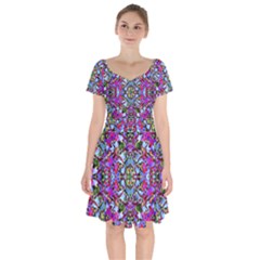 Multicolored Floral Collage Pattern 7200 Short Sleeve Bardot Dress by dflcprints