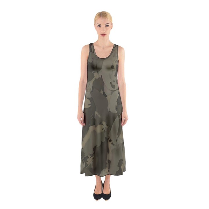 Country Boy Fishing Camouflage Pattern Sleeveless Maxi Dress