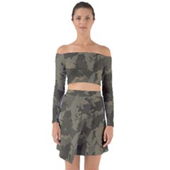 Country Boy Fishing Camouflage Pattern Off Shoulder Top With Skirt Set by Bigfootshirtshop