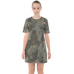 Country Boy Fishing Camouflage Pattern Sixties Short Sleeve Mini Dress by Bigfootshirtshop