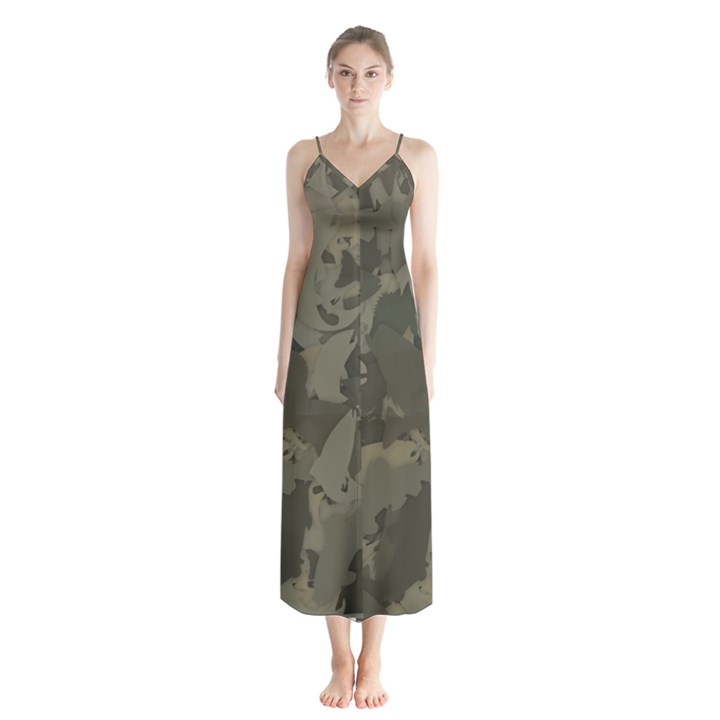 Country Boy Fishing Camouflage Pattern Button Up Chiffon Maxi Dress