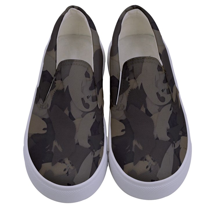 Country Boy Fishing Camouflage Pattern Kids  Canvas Slip Ons