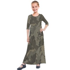 Country Boy Fishing Camouflage Pattern Kids  Quarter Sleeve Maxi Dress by Bigfootshirtshop