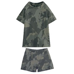 Country Boy Fishing Camouflage Pattern Kids  Swim Tee And Shorts Set