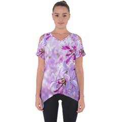 Pink Lilac Flowers Cut Out Side Drop Tee by FunnyCow