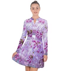 Pink Lilac Flowers Long Sleeve Panel Dress by FunnyCow