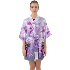 Pink Lilac Flowers Quarter Sleeve Kimono Robe by FunnyCow