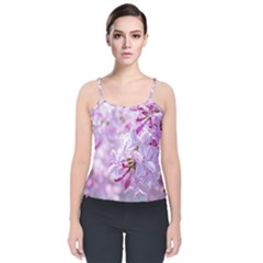 Pink Lilac Flowers Velvet Spaghetti Strap Top