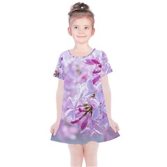 Pink Lilac Flowers Kids  Simple Cotton Dress by FunnyCow