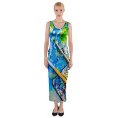 Artist Palette And Brushes Fitted Maxi Dress by FunnyCow