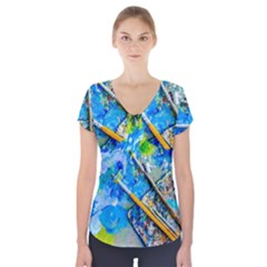 Artist Palette And Brushes Short Sleeve Front Detail Top by FunnyCow