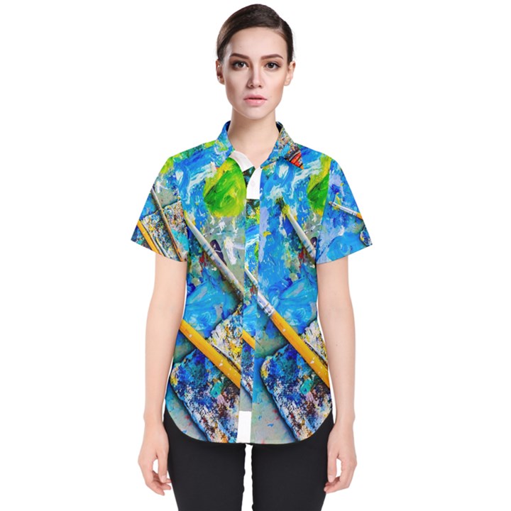 Artist Palette And Brushes Women s Short Sleeve Shirt