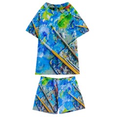 Artist Palette And Brushes Kids  Swim Tee And Shorts Set