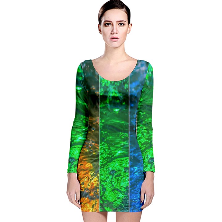 Rainbow Of Water Long Sleeve Velvet Bodycon Dress