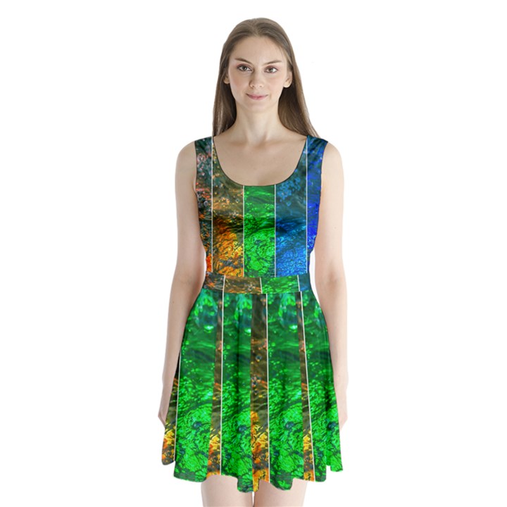 Rainbow Of Water Split Back Mini Dress 