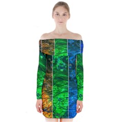 Rainbow Of Water Long Sleeve Off Shoulder Dress by FunnyCow