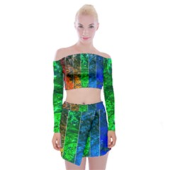 Rainbow Of Water Off Shoulder Top With Mini Skirt Set by FunnyCow