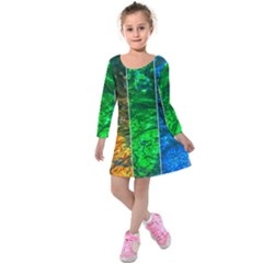 Rainbow Of Water Kids  Long Sleeve Velvet Dress by FunnyCow