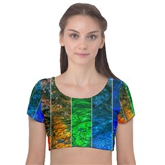 Rainbow Of Water Velvet Short Sleeve Crop Top 