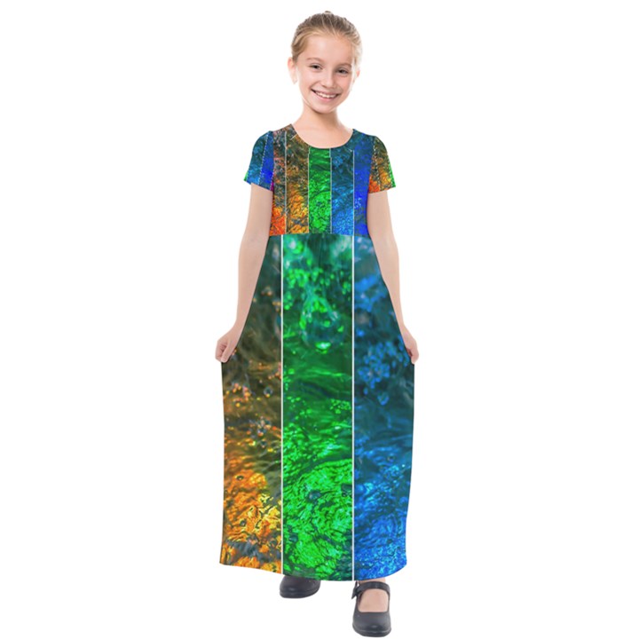 Rainbow Of Water Kids  Short Sleeve Maxi Dress