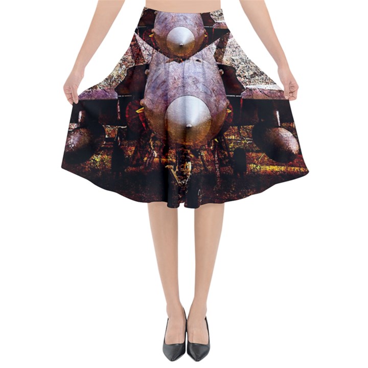 The Art Of Military Aircraft Flared Midi Skirt