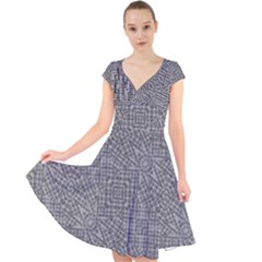 Linear Intricate Geometric Pattern Cap Sleeve Front Wrap Midi Dress by dflcprints