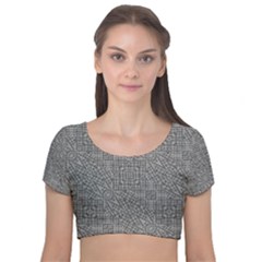 Linear Intricate Geometric Pattern Velvet Short Sleeve Crop Top  by dflcprints