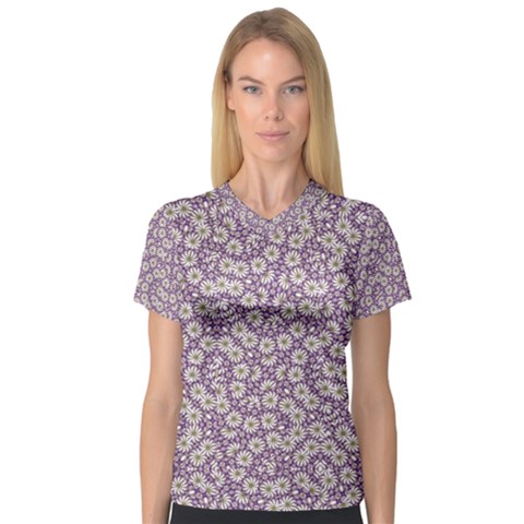 Ditsy Floral Pattern V-neck Sport Mesh Tee by dflcprints